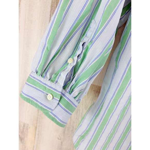 Ann Mashburn Sz XL Geraldine Popover Shirt Green Blue Stripe Poplin - Picture 12 of 16